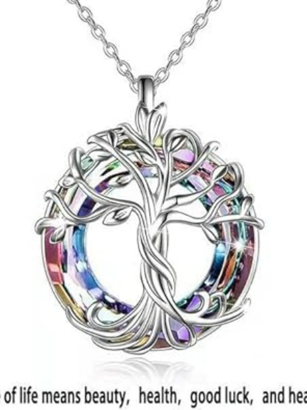 NEW Tree of Life Pendant Necklace with Shining Crystal Colorful Round Friendship